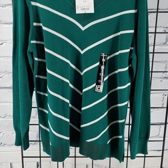 Sweater V Neck Green and White Liz Claiborne NWT - Picture 4 of 5